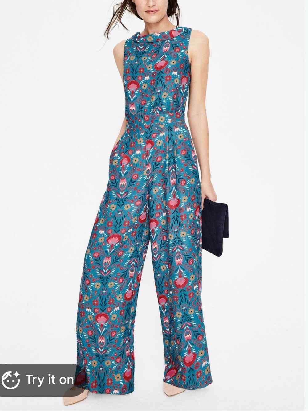 Boden Clarissa Ultramarine Carnival Teal Floral Jumpsuit - 8R business-career